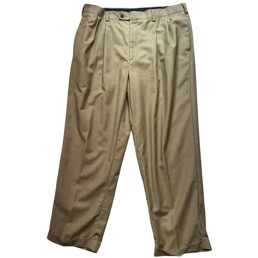John Henry Men's Rayon Cuffed Dress Pants Pleated Front Size 40x30 Beige Pockets
